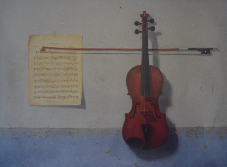 “Violin on Italian Wall” 30” x 40” oil on canvas 2001